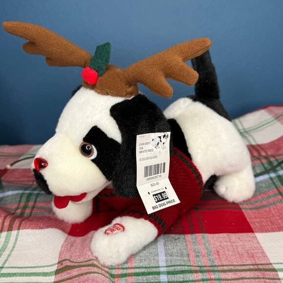 Big Dogs Black & White Barking Holiday Songs Dog Wearing Reindeer Ears - Picture 3 of 6